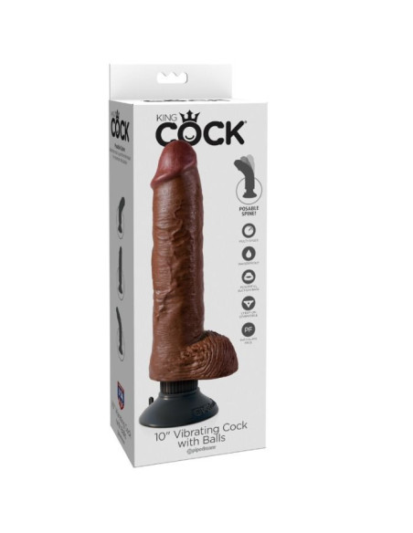 KING COCK - 25.5 CM VIBRATING COCK WITH BALLS BROWN