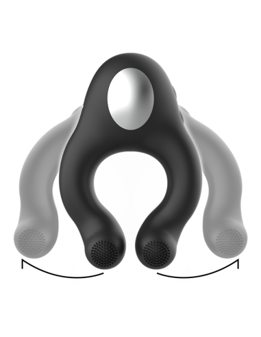 BLACKandSILVER - SILIKONINIS VIBRUOJAMAS ŽIEDAS SU 3 ĮKRAUNAMAIS VARIKLIAIS, JUODAS