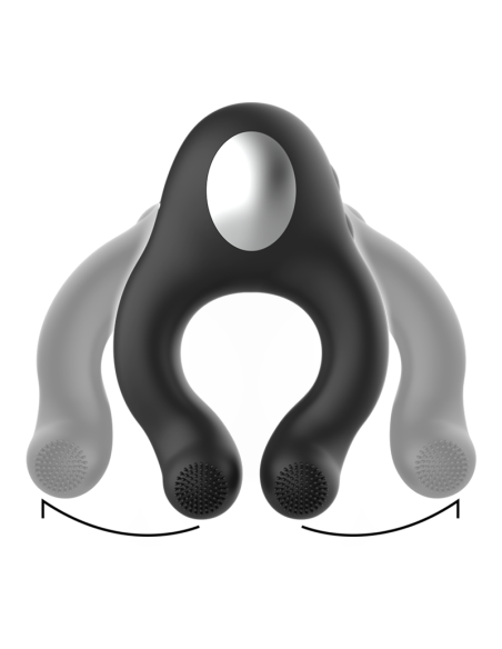 BLACKandSILVER - SILIKONINIS VIBRUOJAMAS ŽIEDAS SU 3 ĮKRAUNAMAIS VARIKLIAIS, JUODAS