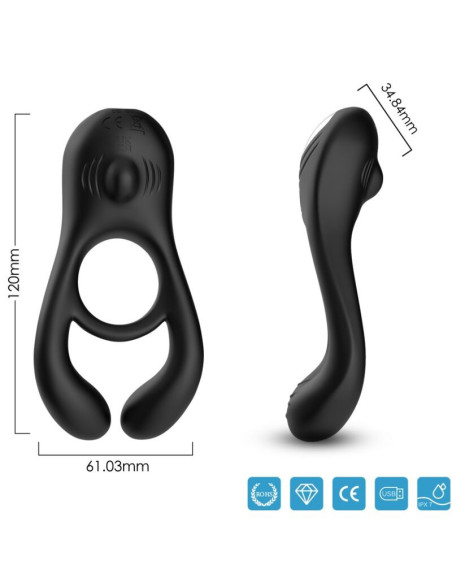 ARMONY - VEYRON DOUBLE VIBRATOR RING TOY FOR COUPLES REMOTE CONTROL BLACK
