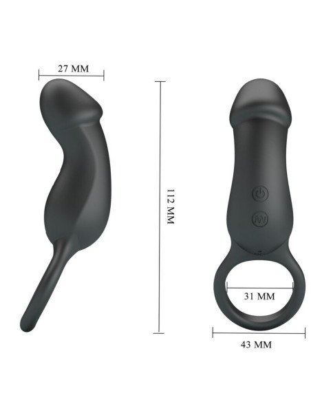 PRETTY LOVE - TRAE VIBRATING BLACK RING WITH STIMULATOR