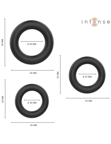INTENSE - HUGH 3 BASIC SILICONE PENIS RINGS BLACK