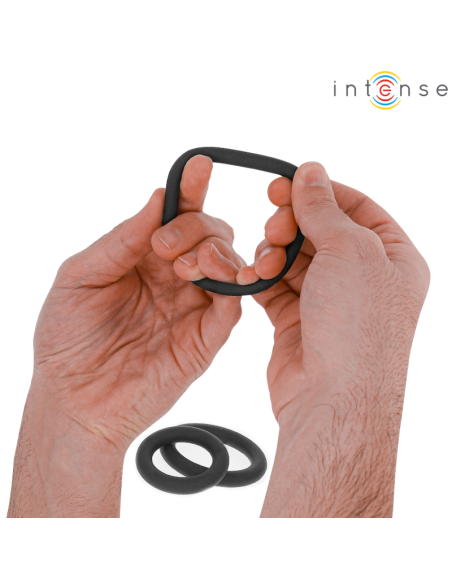 INTENSE - HUGH 3 PAGRINDINIAI SILIKONINIAI JUODI PENIO ŽIEDAI