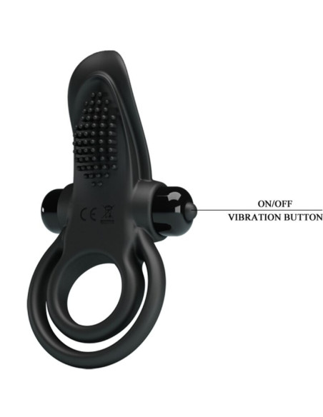 PRETTY LOVE - DOUBLE VIBRATING RING CLITORIS STIMULATOR 10 VIBRATIONS BLACK