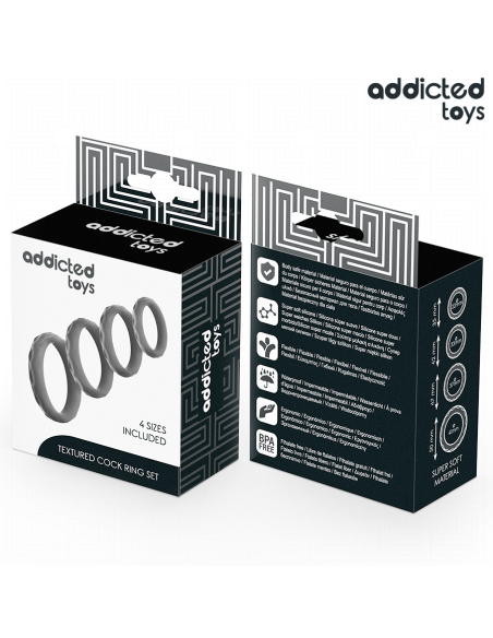 ADDICTED TOYS - TEKSTŪRINIS VARPOS ŽIEDŲ RINKINYS, 4 DYDŽIAI