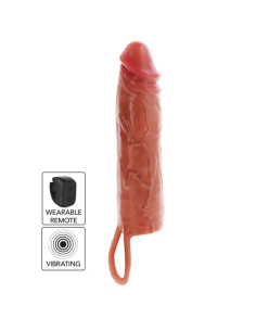 GET REAL - DRĖKINANČIOS ODOS SILIKONINIS VIBRUOJANČIAS PENIO APVALKALAS CARAMEL 20 CM