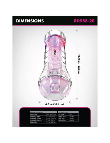 PDX ELITE - VIEWTUBE XXL LED TRANSPARENT STROKER 27.3 CM
