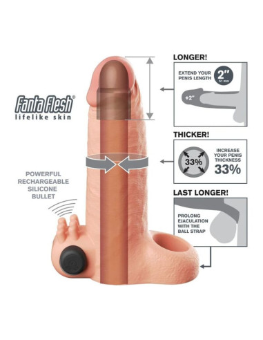 FANTASY X-TENSIONS - VIBRATING REAL FEEL 5CM PENIS EXTENSION SLEEVE BEIGE