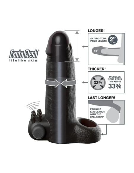FANTASY X-TENSIONS - VIBRATING REAL FEEL 5CM PENIS EXTENSION SLEEVE BLACK