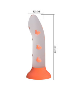 PRETTY LOVE - STEBUKLINGAS NAKTIES DILDO BE VIBRACIJOS, ŠVIESIANČIOS ORANŽINĖS SPALVOS