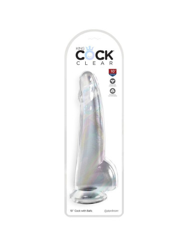 KING COCK - skaidrus dildo su sėklidėmis, 19 cm, skaidrus