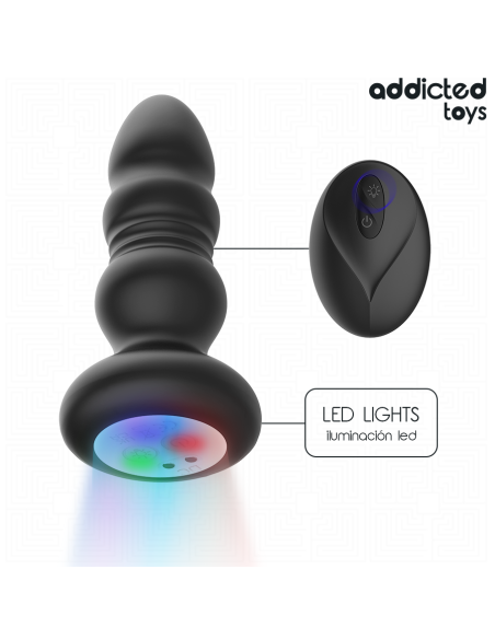 ADDICTED TOYS - ROTATING VIBRATING ANAL PLUG, LED LIGHT REMOTE CONTROL