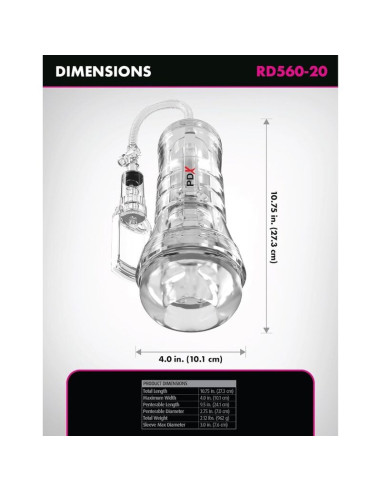PDX ELITE - VIEWTUBE VAC XXL TRANSPARENT STROKER WITH SUCTION PUMP 27.3 CM