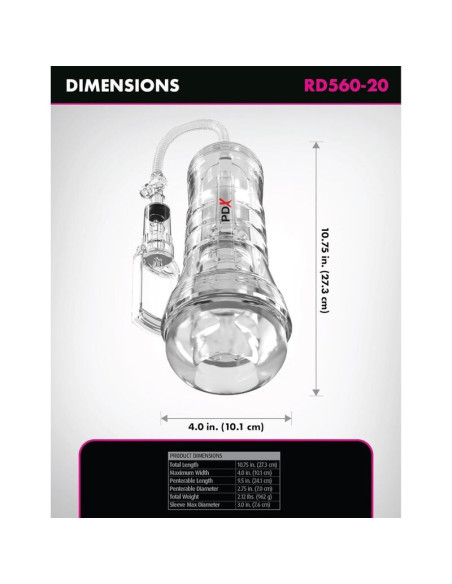 PDX ELITE - VIEWTUBE VAC XXL TRANSPARENT STROKER WITH SUCTION PUMP 27.3 CM