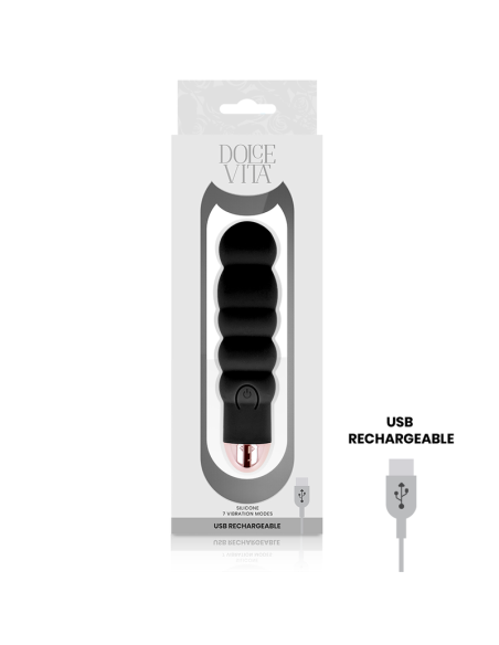 DOLCE VITA - RECHARGEABLE VIBRATOR SIX BLACK 7 SPEEDS