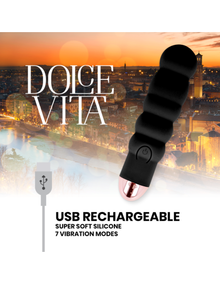 DOLCE VITA - ĮKRAUNAMAS VIBRUOJAMAS ŠEŠI JUODOS SPALVOS, 7 GREIČIAI