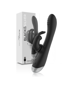 BLACKandSILVER - DJ. ADAM RECHARGEABLE SILICONE RABBIT STIMULATOR BLACK
