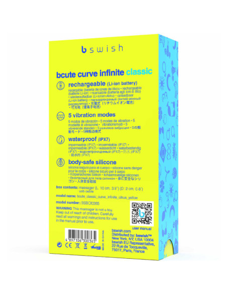 B SWISH - BCUTE CURVE INFINITE CLASSIC įkraunamas silikoninis vibratorius, geltonas