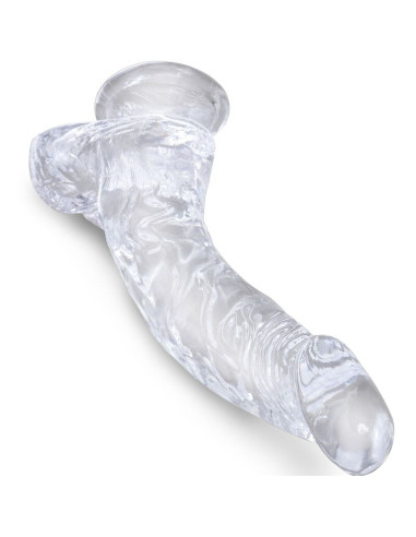 KING COCK - SKAIDRUS, REALISTIŠKAS, IŠLENKTAS PENIS SU KIEKVIENIAIS, 16,5 CM, PERMATOMAS