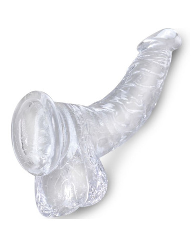 KING COCK - SKAIDRUS, REALISTIŠKAS, IŠLENKTAS PENIS SU KIEKVIENIAIS, 16,5 CM, PERMATOMAS