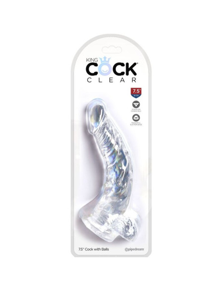 KING COCK - SKAIDRUS, REALISTIŠKAS, IŠLENKTAS PENIS SU KIEKVIENIAIS, 16,5 CM, PERMATOMAS