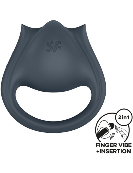SATISFYER - PERFECT PAIR 2 MULTIVIBRATOR 2 IN 1 PENIS RING AND FINGER STIMULATOR GREY