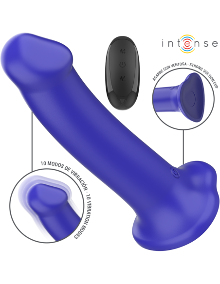INTENSE - VICTORIA VIBRATORIUS SU SIURBTUKU, 10 VIBRAVIMŲ, TAMSI MĖLYNAS, NUOTOLINIO VALDYMO VALDYMAS