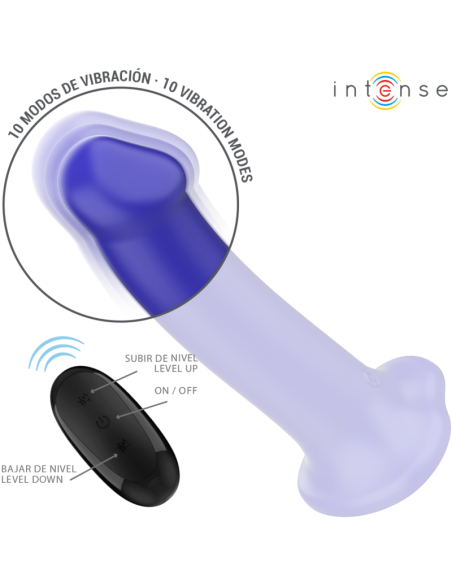 INTENSE - VICTORIA VIBRATORIUS SU SIURBTUKU, 10 VIBRAVIMŲ, TAMSI MĖLYNAS, NUOTOLINIO VALDYMO VALDYMAS