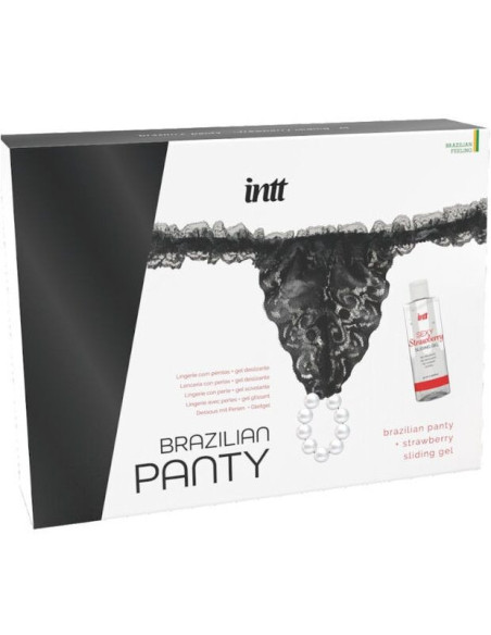 INTT RELEASES - BRAZILIAN BLACK PANTY WITH PEARLS AND LUBRICANT GEL 50 ML