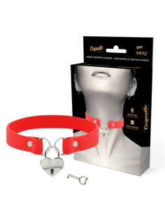 COQUETTE CHIC DESIRE - RED VEGAN LEATHER NECKLACE WITH HEART ACCESSORY WITH KEY