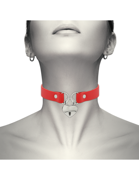 COQUETTE CHIC DESIRE - RED VEGAN LEATHER NECKLACE WITH HEART ACCESSORY WITH KEY