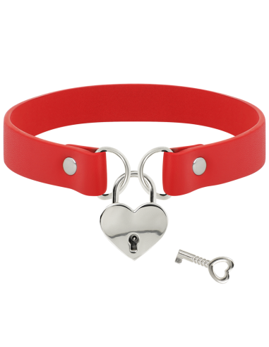 COQUETTE CHIC DESIRE - RED VEGAN LEATHER NECKLACE WITH HEART ACCESSORY WITH KEY