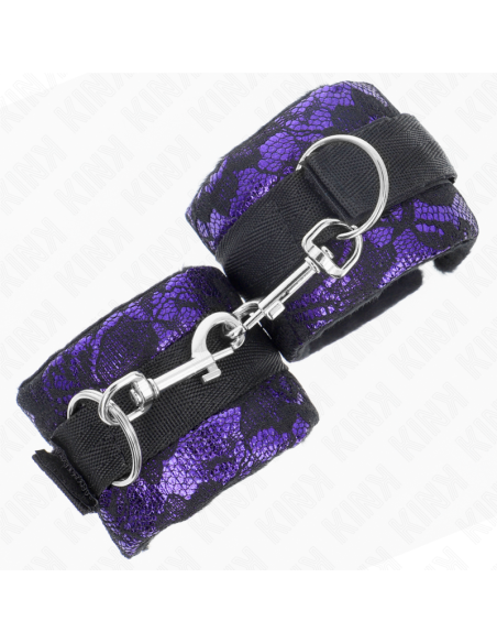 KINK - SHORT VELVET LACE WRIST RESTRAINTS AND NYLON BIND PURPLE - BLACK 23 X 6.5 CM