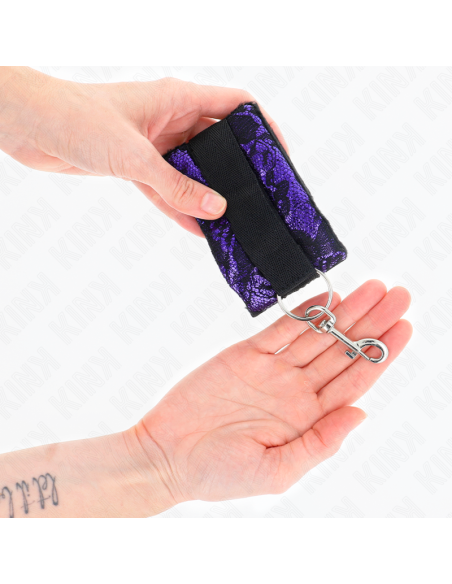 KINK - SHORT VELVET LACE WRIST RESTRAINTS AND NYLON BIND PURPLE - BLACK 23 X 6.5 CM
