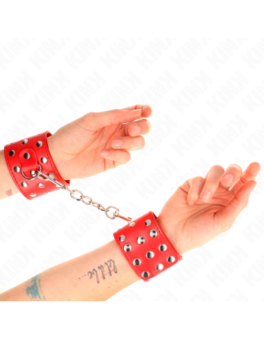 KINK - WRIST RESTRAINTS WITH SNAP FASTEN FULL OF RIVETS RED ADJUSTABLE 19-24 CM X 5.5 CM
