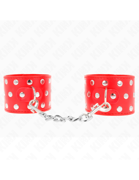 KINK - RIŠO ĮRAŠAI SU SPAUSTUKU, PILNI KNIEDĖMIS, RAUDONI, REGULIUOJAMI 19–24 CM X 5,5 CM