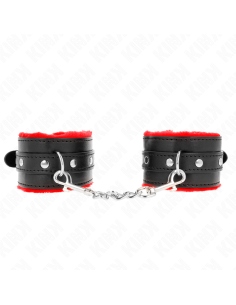 KINK - aukščiausios kokybės kailio pamušalu išklotos riešo apsaugos, raudonos spalvos su juodu diržu, reguliuojamas 17–29 CM x 6 2