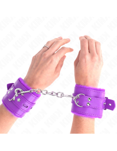 KINK - FUR LINED WRIST RESTRAINTS WITH SQUARE HOLES PURPLE AND PURPLE BELT ADJUSTABLE 17-29 CM X 6 CM