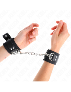 KINK - NYLON WRIST RESTRAINTS BLACK WITH LEATHER BELT BLACK ADJUSTABLE 19-29 CM X 5.1 CM