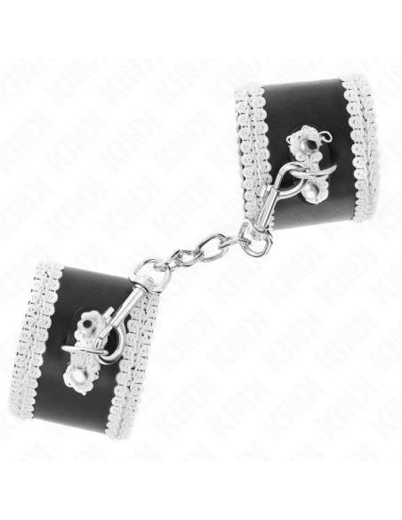 KINK - JUODOS RIŠO ĮRAŠOS SU BALTAIS DEKORATYVINIAIS NĖRINĖLIAIS, REGULIUOJAMOS 20-23 CM X 5,5 CM