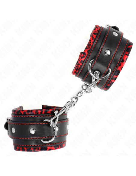 KINK - FUR LINED WRIST RESTRAINTS RED - BLACK ADJUSTABLE 17-29 CM X 6 CM