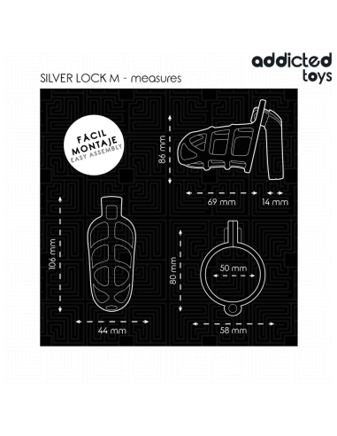 ADDICTED TOYS LOCKED - SILVER LOCK PENIS CAGE METAL SIZE M