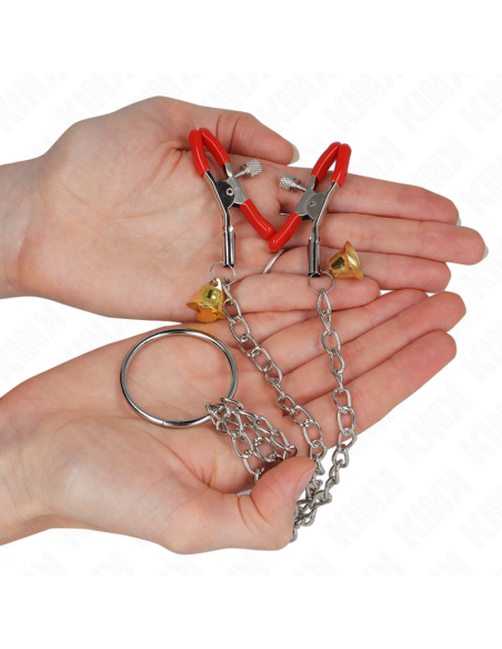 KINK - BELL TRIPLE NIPPLE AND CLIT CLAMPS RED WITH CHAIN 30 CM
