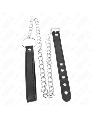 KINK - LEATHER PENIS RING 21.5 X 2 CM WITH 60 CM METAL CHAIN AND LEATHER STRAP