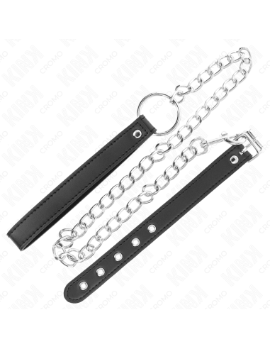 KINK - LEATHER PENIS RING 21.5 X 2 CM WITH 60 CM METAL CHAIN AND LEATHER STRAP