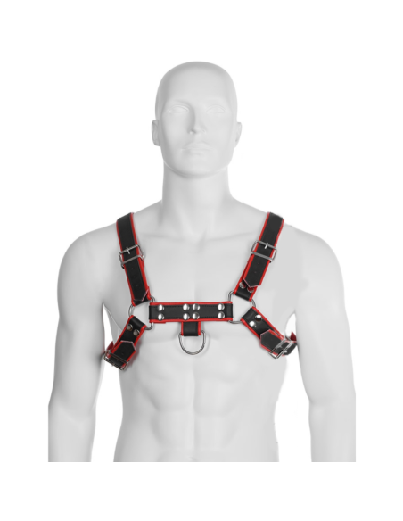 LEATHER BODY – grandinėlės diržas III juodas – raudonas