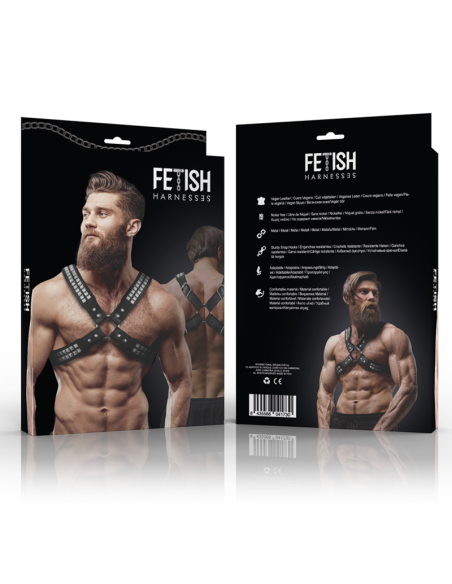 FETISH SUBMISSIVE ATTITUDE - MENS CROSSED CHEST ECO-LEATHER HARNESS WITH RIVETS