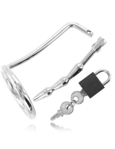 METAL HARD - TESTICLE RING WITH URETHRAL CHASTITY PLUG