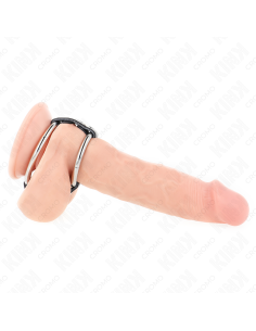 KINK - Dvigubas metalinis penio žiedas nuo 3,8 cm iki 5 cm, sujungtas oda 2