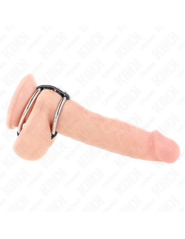 KINK - Dvigubas metalinis penio žiedas nuo 3,8 cm iki 5 cm, sujungtas oda
